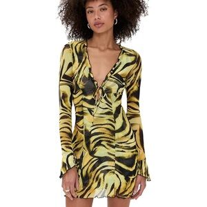 RESA Women's Sloane Mini Dress - Yellow/Green Tiger Print Dress - M - NWT